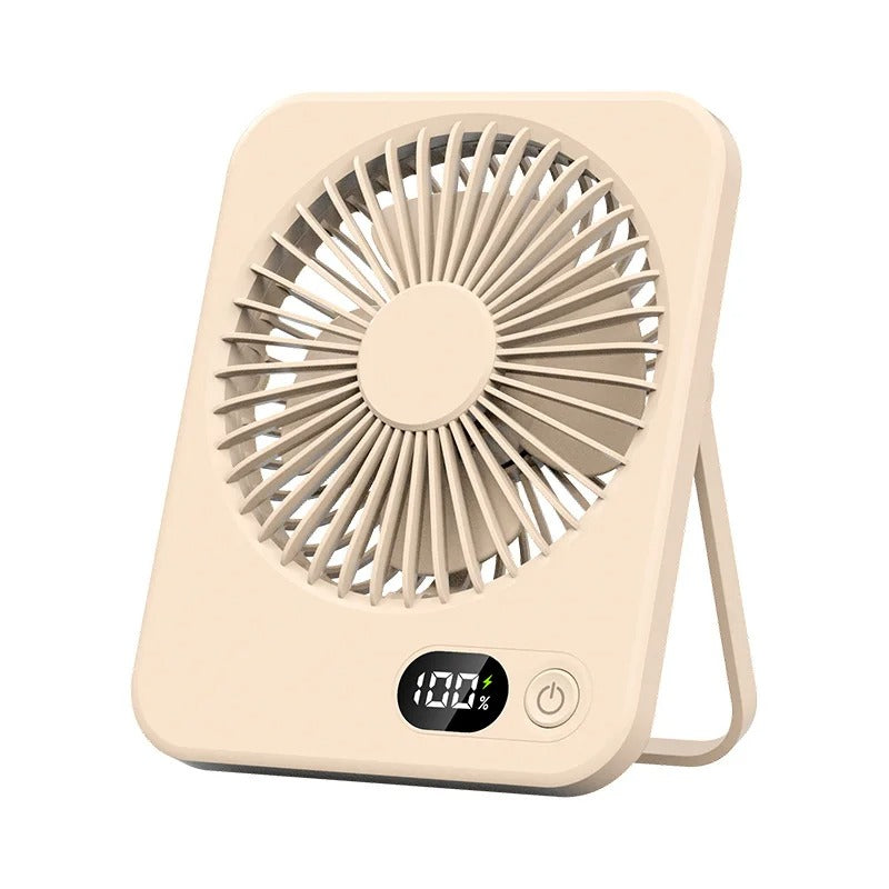 Portable Desk Fan – USB Rechargeable, 180° Tilt, 5 Speeds with Power Display