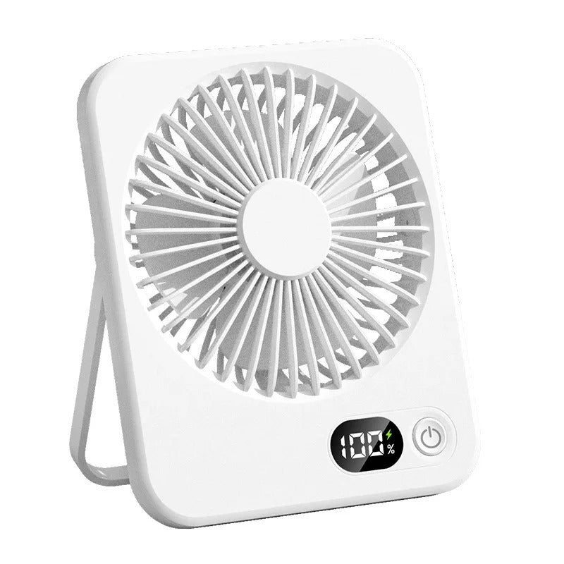 Portable Desk Fan – USB Rechargeable, 180° Tilt, 5 Speeds with Power Display